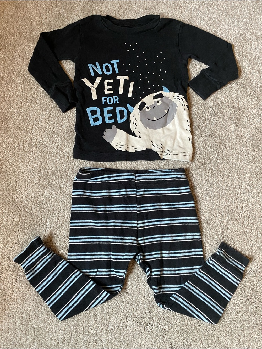 Carter’s 18 Month Kids Black 'Not Yeti for Bed' Pajama Set with Blue Accents
